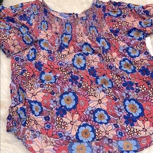 Terra and Sky Floral Women's Top - Multicolor size 1X